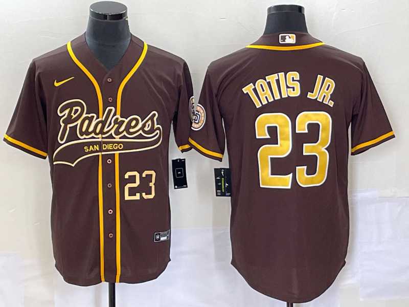 Men's San Diego Padres #23 Fernando Tatis Jr Number Brown NEW 2023 Cool Base Stitched Jersey